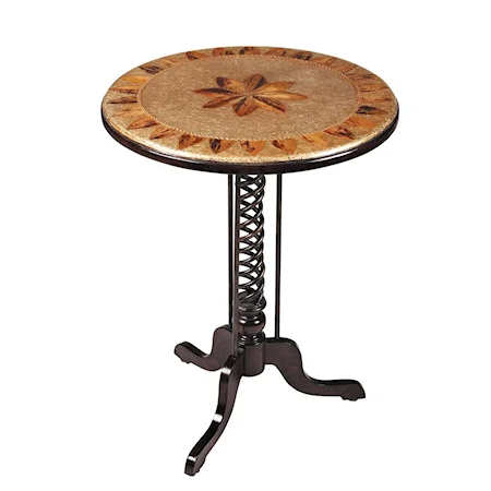 Pedestal Accent Table with Inlaid Top